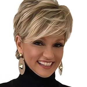 lot 20036 image: QUEENTAS Pixie Layered Short Blonde Wigs for White Women Black Women Synthetic Hair (Blonde Mixed Brown) - Retail $22