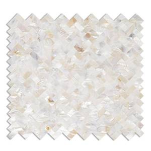 lot 20038 image: Diflart Peel and Stick Mother of Pearl Backsplash Tiles, Herringbone, 6 Sq.ft, Pearl Shell Mosaic Tile for Kitchen Bathroom Wall Decor, Pack of 6 Sheets - Retail $80