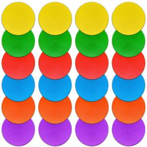 lot 20044 image: Poly Spot Markers 4 inch 24 Pcs Non Slip Floor Dots Flat Field Cones Rubber Circles for Gym for Football Basketball Soccer Speed Training Agility Markers Dance Class room Sports Drills 6 Colors TPE - Retail $17