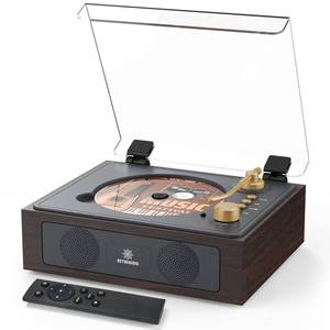 lot 20047 image: CD Player with Built-in Speakers Bluetooth Retro Portable CD Players for Home Music Player with Remote Control Headphone Jack Walnut Brown - Retail $46