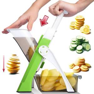 lot 20058 image: ONCE FOR ALL Safe Mandoline Slicer For Kitchen, Professional Vegetable Slicer For Food Potato Slices, Thickness Adjustable 0.1-8 mm Kitchen Artifact Fast Meal Prep (Green) - Retail $30