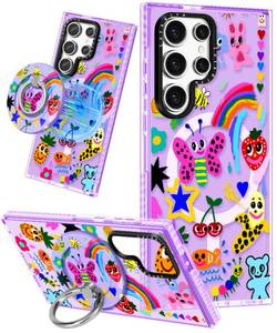 lot 20066 image: Lotadilo for Samsung Galaxy S23 Ultra Case for Women - Girls Cute Design Compatible with Magsafe Magnetic Ring Holder Stand Art Crayon Painting Phone Covers Aesthetic Girly TPU Funda for S23 Ultra - Retail $17