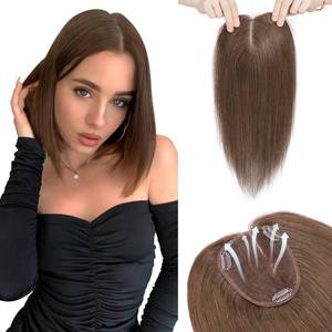 lot 20067 image: Hairro 100% Human Hair Topper No Bangs, Real Clip in Hair Hairpieces for Women, 3.94x4.72 Silk Base for Thinning Receding High Hairline, 10 Inch Dark Brown Side Part - Retail $90