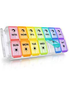 lot 20072 image: Pill Organizer 2 Times a Day, Fullicon Quick Fill Large Weekly AM PM Pill Box, Medicine Organizer 7 Day, Daily Pill Cases - Rainbow (Patent Registered) - Retail $13