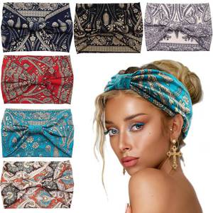 lot 20077 image: Yeshan Wide Headbands for Women Boho Knotted Head Wraps Turbans Non Slip Bandana Headbands Sport Yoga Workout Stretchy Hair bands,Pack of 6 - Retail $10