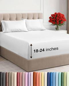lot 20084 image: Extra Deep King Sheet Set - 4 Piece Breathable & Cooling Bed Sheets - Easily Fits 18 to 24 inch Mattress - Ultra Soft, Wrinkle & Fade Free w Extra Deep Pockets - Comfy Hotel Luxury Bedding - White - Retail $40