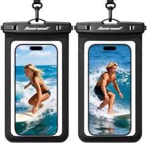 lot 20089 image: Hiearcool Waterproof Phone Pouch, Universal Case Compatible for iPhone 17 16 15 14 13 Pro Max Plus Up to 8.9, IPX8 Beach Travel Essentials-Black-2 Pack - Retail $12