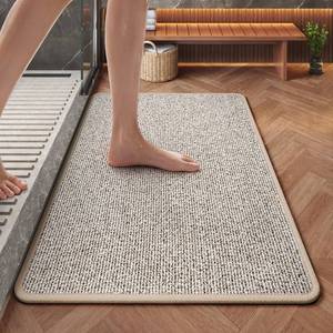 lot 20114 image: Quqei Non Slip Bathroom Rugs Washable, Rubber Backing Bath Mat, Absorbent Quick Dry Floor Mats for Bathroom, Outside Shower and Sink, Thin Bath Rugs Fits Under Door, 16x24, Brown - Retail $14