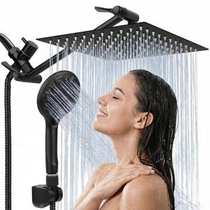lot 20117 image: Tudoccy Shower Head, 8���� High Pressure Rainfall Shower HeadHandheld Shower Combo with 11 Extension Arm, 9 Settings Anti-leak Shower Head with Holder, HeightAngle Adjustable, Matte Black - Retail $30