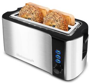 lot 20120 image: Elite Gourmet ECT-3100 4-Slice Long Slot Toaster  Extra Wide Slots for Bagels, Sourdough & Texas Toast  6 Browning Settings  Reheat, Defrost & Cancel  Built-In Warming Rack  Stainless Steel - Retail $35