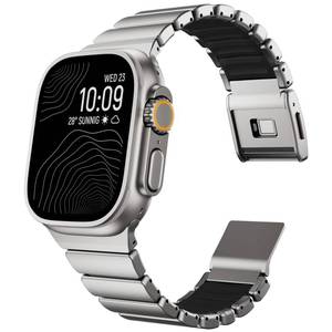 lot 20130 image: KADES Grade 2 Titanium Silicone Link Bands for Apple Watch Ultra 321 49mm 46mm 45mm 44mm, Magnetic Clasp Sport Metal Bracelet for iWatch Series 11 10 9 8 7 6 5 4 SE for Men Women, Titanium-Black - Retail $46
