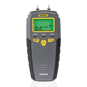 lot 20131 image: General Tools MMD4E Digital Moisture Meter, Water Leak Detector, Moisture Tester, Pin Type, Backlit LCD Display With Audible and Visual High-Medium-Low Moisture Content Alerts, Grays - Retail $39