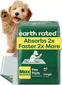 lot 20144 image: Earth Rated Puppy Pads, Max Absorbency Pee Pads for Dogs, Absorbs 2X Faster & 2X More, Leak Prevention, Potty Training, Fragrance-Free, Unscented, Regular L, 22�� x 23��, 40 Count - Retail $26