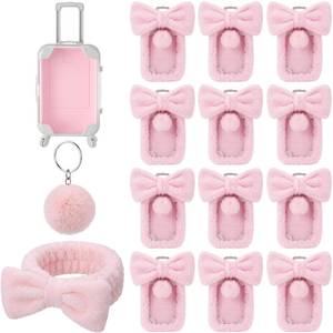 lot 20156 image: VioraWhite 36 Pcs Mini Empty Suitcase Storage Box with Plush Ball Keychain Headband Clear Candy Luggage Storage Containers Suitcase Packaging Case for Wedding Birthday Bridal Party (Pink) - Retail $32