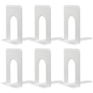 lot 20157 image: HappyHapi Book Ends, Non-Skid Metal Bookend for Shelves, Heavy Duty Book Ends, Office Book Stopper, 6 x 5 x 6 Inches, 6 Pieces  3 Pairs (White) - Retail $77