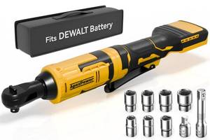 APEXPOWER 3/8 Inch Cordless Ratchet Wrench for DEWALT 20V Battery, 88Ft-Lbs, 0-400RPM, Electric Wrench Ratchet w/Variable Speed Trigger, Reinforced Head, R&F Switch, 7 Sockets,3/8\" to 1/4\" Adapter - Retail: $70