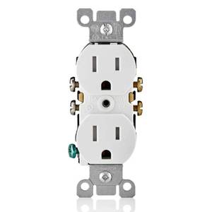 lot 20195 image: Leviton 15 Amp 125 Volt Tamper Resistant Duplex Receptacle, 10 Pack, T5320-WMP, White - Retail $11