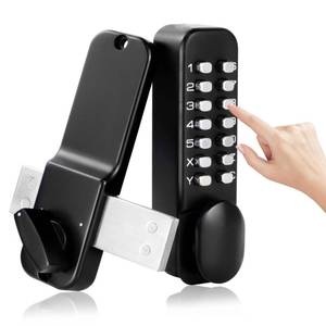 lot 20197 image: Souyou 100% Mechanical Keyless Entry Front Door Lock with 14 Push Button Keypads, Digital Outdoor Lock Deadbolt,Stainless Steel with Weatherproof Gaskets No Rust, Easy Install with Manual Black - Retail $80