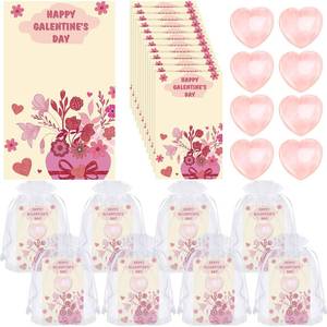 lot 20232 image: Threehoney 120 Pcs Galentine Gift for Women Bulk with Heart Shape Rose Quartz Galentine Greeting Card 2 x 3 Inch Heart Gemstones Organza Bags for Exchange Valentine Gifts Friends Party Supplies - Retail $6