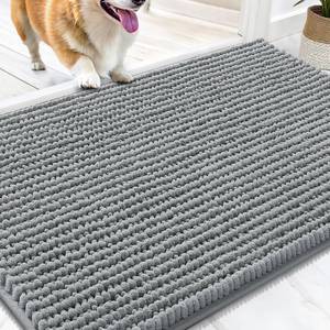 lot 20233 image: OLANLY Dog Door Mat for Muddy Paws 30x20, Ultra Absorbent Chenille Mud Doormat, Non-Slip Washable and Dirt Trapping Doormat for Indoor Entryway, Quick-Dry Indoor Pet Bed Mats for Dogs, Grey - Retail $9