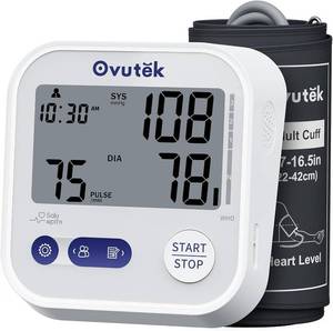 lot 20236 image: Ovutek Blood Pressure Monitors for Home Use, Automatic Digital Blood Pressure Cuff with Large Cuff for Upper Arm, 2 Users x 120 Sets Memory, Manual Arm Blood Pressure Machine with Backlight (White) - Retail $15