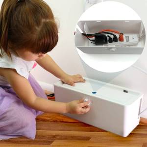 lot 20239 image: Power Strip Cover Box - Effectively Baby Proofs Power Strip with Patented Dual Lock. Convenient Side Openings for Cords & Cables. Protects Small Hands & Fingers - Retail $20