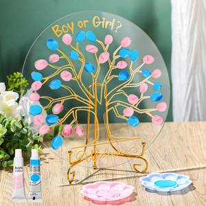 lot 20240 image: Pasimy Gender Reveal Fingerprint Tree Boy or Girl Party Ideas Baby Shower Guest Book Party Game Gender Reveal Decoration Supplies Baby Shower Sign in for He or She Keepsake(Classic) - Retail $14