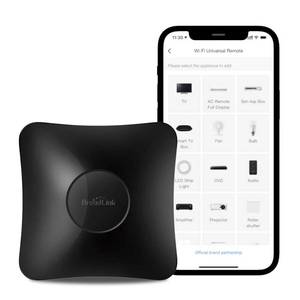 lot 20241 image: BroadLink RM4 pro IR and RF Universal Remote, All in One Hub Code Learning Wi-Fi Remote Control for TV Air Conditioner STB Audio, Curtain Motor, Works with Alexa, Google Home, IFTTT - Retail $45