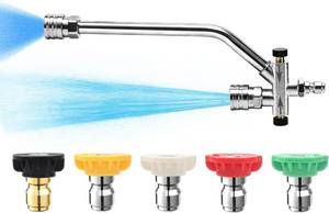 lot 20245 image: Foam Cannon Dual Connector Accessory, Pressure Washer Double Tip Attachment for Foam Blaster with 5 Pressure Washer Sprayer Nozzles, 14 Quick - Retail $10