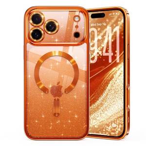 lot 20258 image: Glitter for iPhone 17 Pro Case with Eye-catching Integrated Lens Protection, Sparkly Bling Back Panel Seamless Work with Magsafe Cute Women Girly Magnetic Case for iPhone 17 Pro 6.3 Cosmic Orange - Retail $19