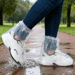 lot 20264 image: 10 Pairs Waterproof Shoe Covers for Rain, Thickened Plastic Rain Shoe Covers Disposable, Non-Slip Outdoor Boots Ponchos Protector for Men & Women (Clear) - Retail $7