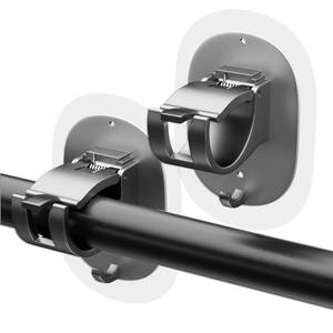 lot 20269 image: 2 Pack No Drill Curtain Rod Brackets Self Adhesive Curtain Rod Holder No Drilling Curtain Rod Hooks Nail Free Adjustable Curtain Rod Holders Curtain Hangers for Bathroom Kitchen Renter Silver - Retail $7