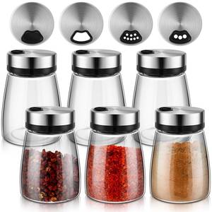 lot 20275 image: Zhehao 4 Pcs Salt Pepper Shakers Set with Adjustable Pour Holes Stainless Steel Spice Dispenser 6oz Clear Glass Seasoning Containers for Kitchen Restaurant Home BBQ Camping Farmhouse Accessories - Retail $18