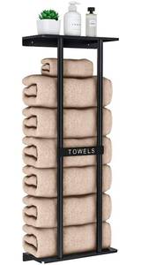lot 20280 image: STWWO Towel Racks for Bathroom, Bathroom Towel Storage Wall Mounted 30 inch with Shelf Can Holds 6 Large Towels, Wall Towel Rack for Rolled Towels, Black - Retail $24