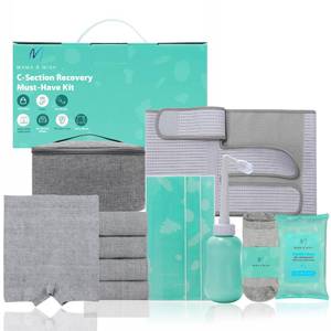 lot 20282 image: Mama & Wish� C-Section Recovery Kit Must Haves - Postpartum Essentials 12-Piece Set with Belly Binder, No-Shower Wipes, Silicone Scar Patches, Peri Bottle, Underwear, Grip Socks & Toiletry Bag - Retail $52