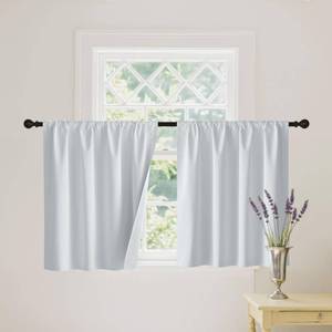 lot 20283 image: RYB HOME White 100% Blackout Curtains, Short Thermal Insulated Heat & UV Blocking Total Room Darkening Privacy Drapes for Small Window, Width 34 by Length 48, White, 2 Panels - Retail $27