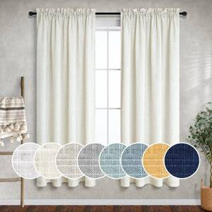 lot 20286 image: Mrs.Naturall 72 Inch Long Curtains for Living Room,Light Filtering Boho Semi Sheer Rod Pocket Linen Curtains 72 Inch Length 2 Panels Set for Glass French Door Bedroom,Cream Ivory - Retail $29
