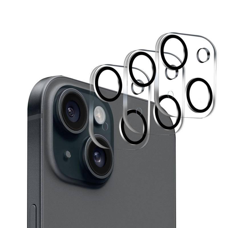 lot 16132 image: 3 Pack Camera Lens Protector for iPhone 15  iPhone 15 Plus, Full Coverage, Anti-Scratch, 9H Hardness Tempered Glass - Retail $4