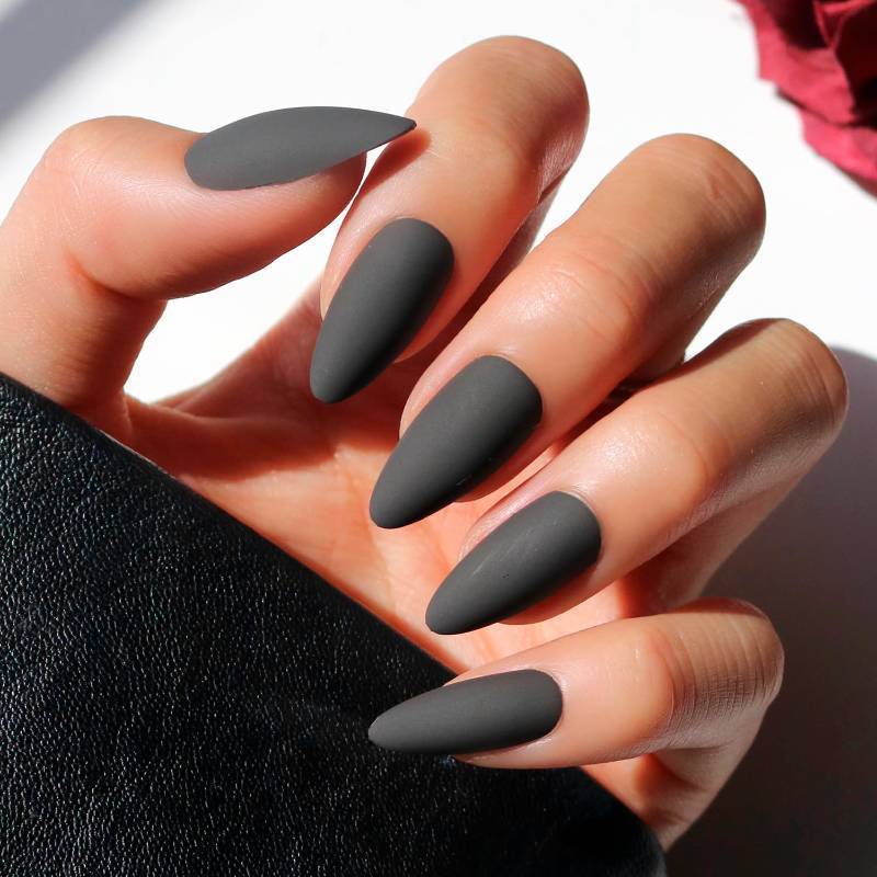 lot 16143 image: Press On Nails - Red Bottom  Red Accent Dual Side Medium Almond Fake Nails with a Black Matte Finish, Salon Quality Halloween Nails  15 Sizes - 30 Nail Kit with Glue - Retail $18