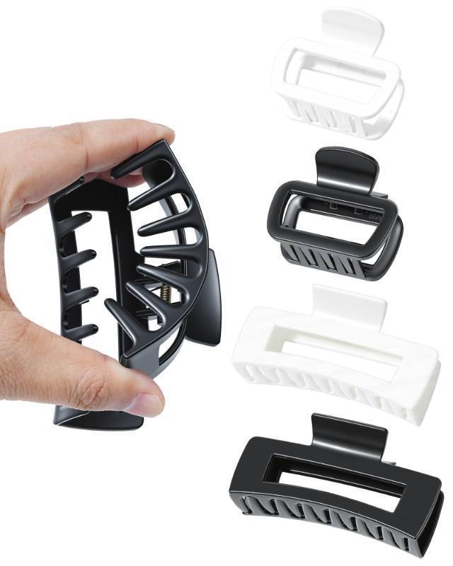 lot 16166 image: 4 Pack Silicone Claw Clips for Women - Flexible Non-Slip Claw Clips for Thin Thick Hair Soft Strong Hold Cloud Hair Clips (2 Large  2 Medium) (Black  White) - Retail $15