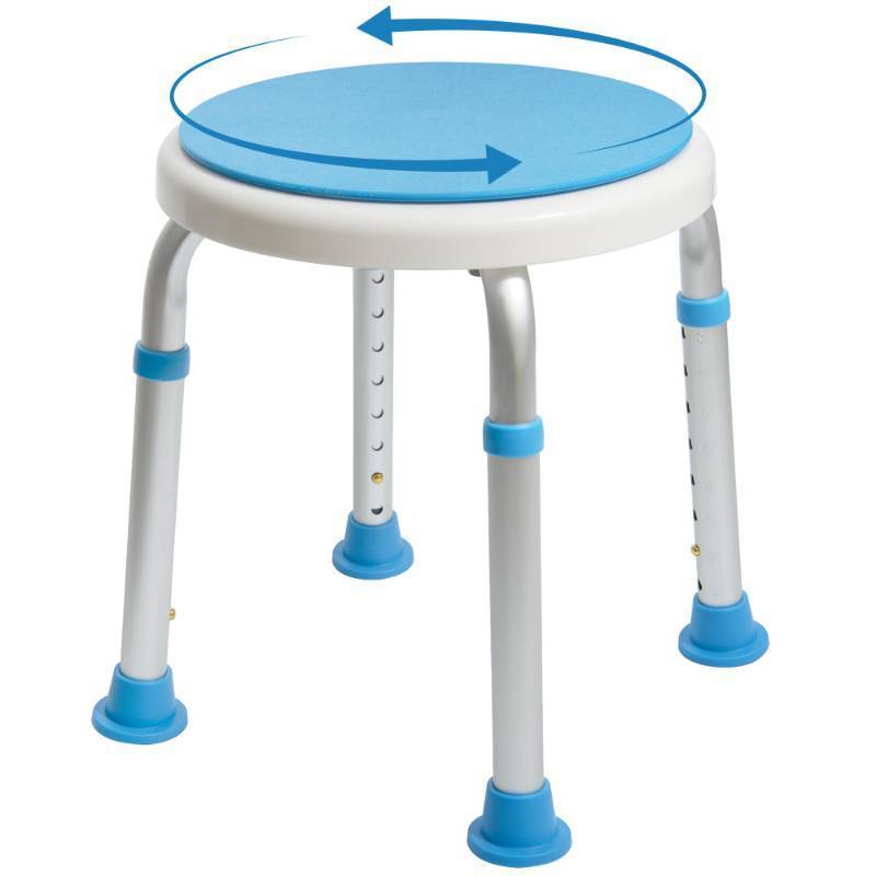 lot 16245 image: Medical Tool-Free Assembly Adjustable Swivel Shower Stool Seat Bench with Anti-Slip Rubber Tips for Safety and Stability - Retail $45
