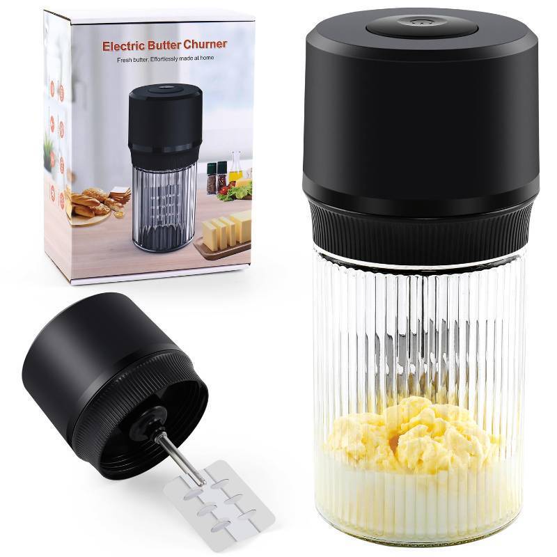 lot 16261 image: Butter Churn One-Touch Butter Maker, 34oz Glass Jar with High-Speed Brushless Motor, High-Speed Mixing for Creamy Results - Retail $100