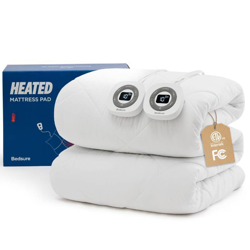lot 16268 image: Bedsure Heated Mattress Pad Queen - Bed Warmer with Memory & Preheat Functions, 12-Hour Auto Off & 10 Heat Settings, Dual Controllers, Fast Heating, Brushed Electric Mattress Pad Queen, 60x80 - Retail $90
