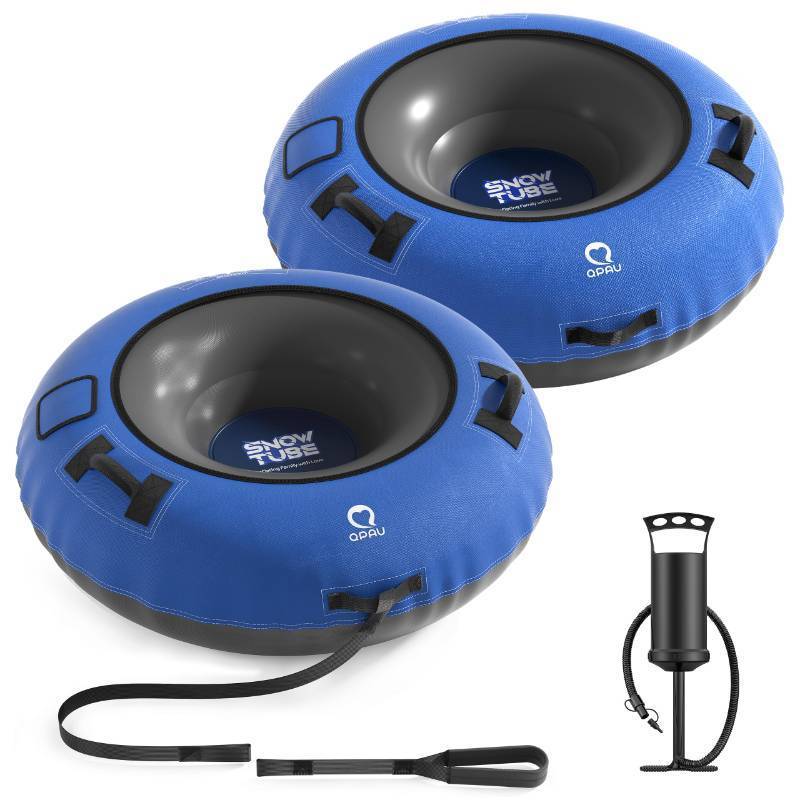 lot 16279 image: Snow Tube with Premium Canvas Cover 2 Pack for Kids and Adults, 48 Inflatable Heavy Duty Snow Tube Made by Thickened Bottom, Sled Winter Outdoor Fun Toys