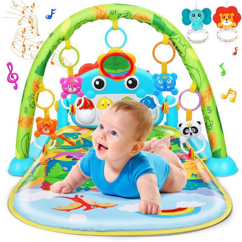 lot 16280 image: Baby Gym Play Mats Baby Tummy Time Mat Musical Activity Center for Newborn Infant Piano Babies Play Mat Music & Light Newborn Infant Gifts for Babies 0-3 6 9 12 Months Dinosaur Style - Retail $30