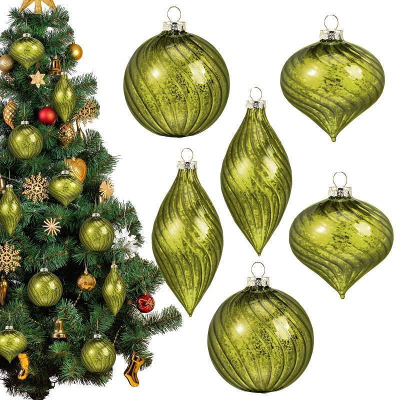 lot 35048 image: 6 Pcs Green Glass Christmas Ornaments, Mercury Vintage Christmas Ball Ornaments Hanging Hand Blown Glass Balls for Xmas Tree Home Wedding Birthday Holiday Party Decor, 2.36 Inch - Retail $20