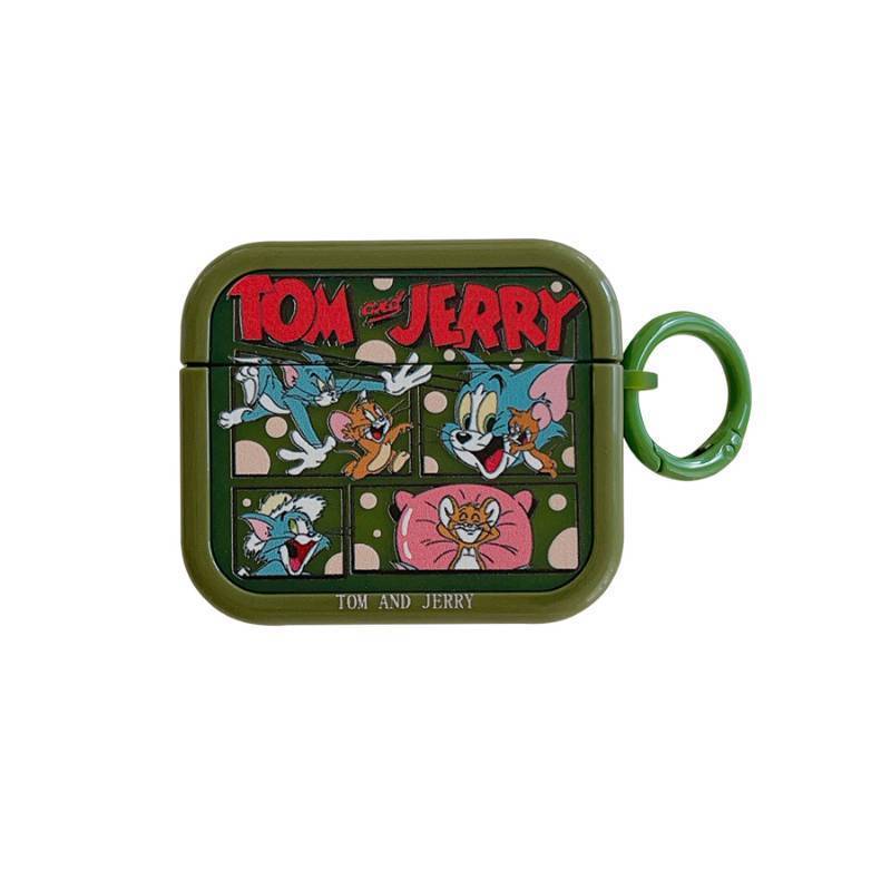 lot 62085 image: Keychain Ring Soft TPU Case Compatible with Apple AirPods 1 2 3 4 Pro Tom and Jerry Cat Mouse Cartoon Anime Cool Fun Vintage Cute Lovely Adorable Kids Boys Girls (Green, for AirPods Pro 2nd)