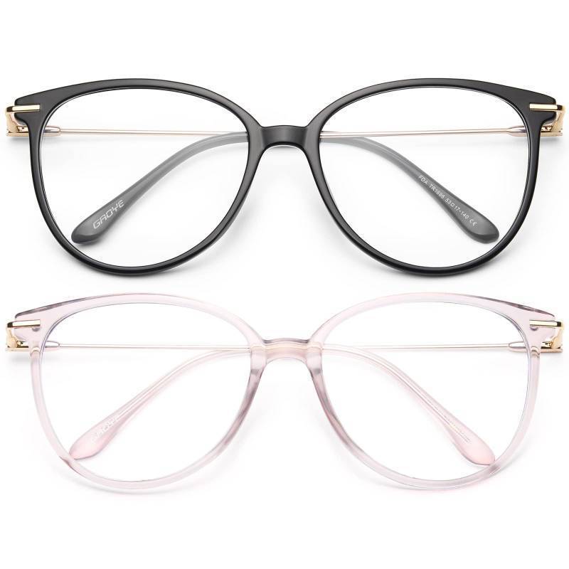 lot 62121 image: Blue Light Blocking Glasses - Trending Round TR90 Frames, Metal Arms, UV400 Protection - Matching Soft Case - Retail $18