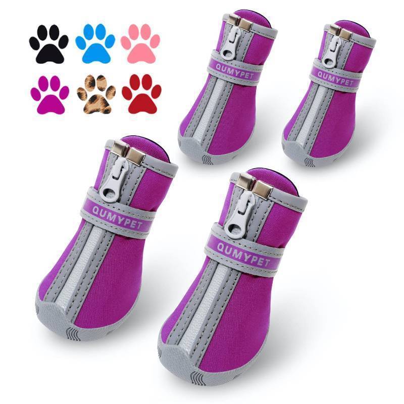 lot 62159 image: Dog Shoes for Small Dogs, Puppy Dog Boots & Paw Protector for Winter Snow Day, Summer Hot Pavement, Waterproof in Rain Weather, Ourdoor Hiking, Indoor Hardfloors Skid-resistant Sole Purple Size 1 - Retail $23