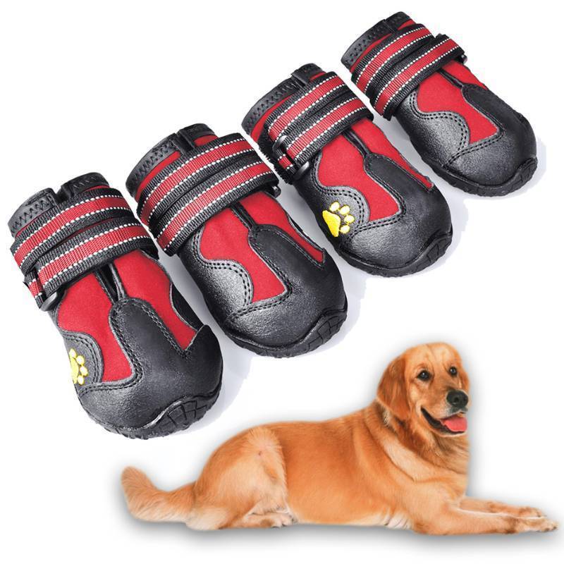 lot 62172 image: Dog Boots,Waterproof Dog Shoes,Dog Booties with Reflective Strips Rugged Anti-Slip Sole and Skid-Proof,Outdoor Dog Shoes for Medium Large Dogs 4Pcs Red-Size 8 - Retail $22